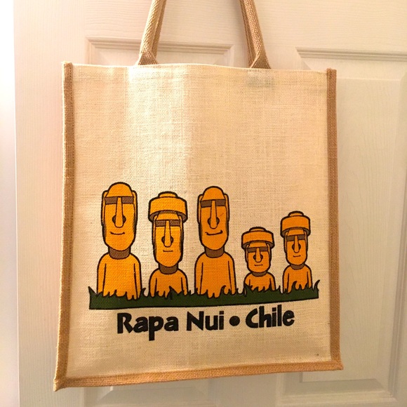 🗿🗿NWOT Chile Rapa Nui (Easter Island) souvenir BurlapTote - Picture 1 of 4